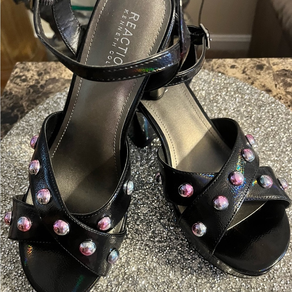 Kenneth Cole Reaction Black Heels with Colorful Studs